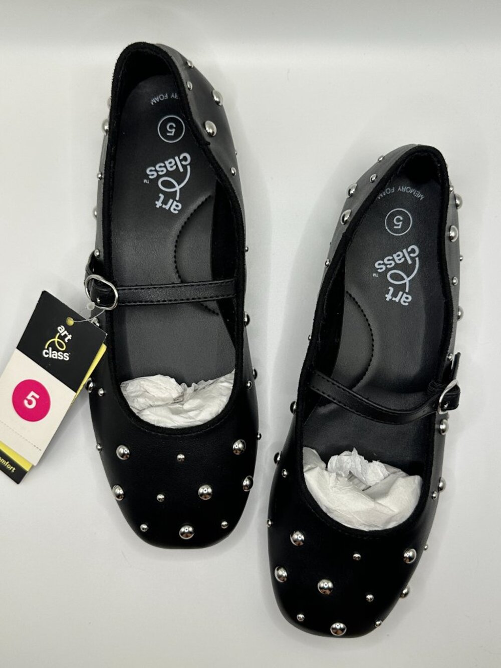 Art Class Black Madison Mary Jane Flats Square Toe Studded Size 5